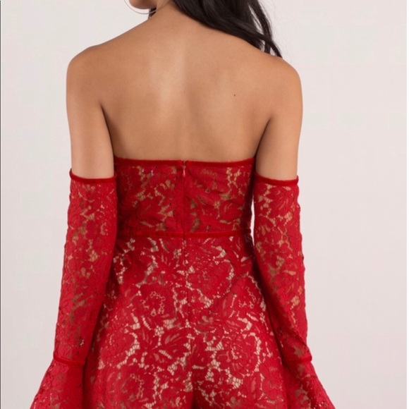 ruby red off the shoulder romper. ❤️ - Picture 2 of 2
